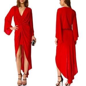 Misa Los Angeles Teget High Low Knotted Red Maxi Dress Jersey Womens Size Large